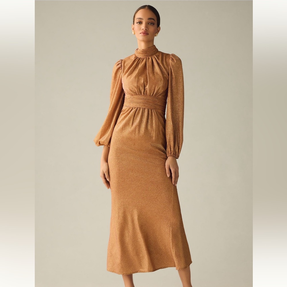 NWT!! Mac Duggal Draped Puff-Sleeve Trumpet Dress
